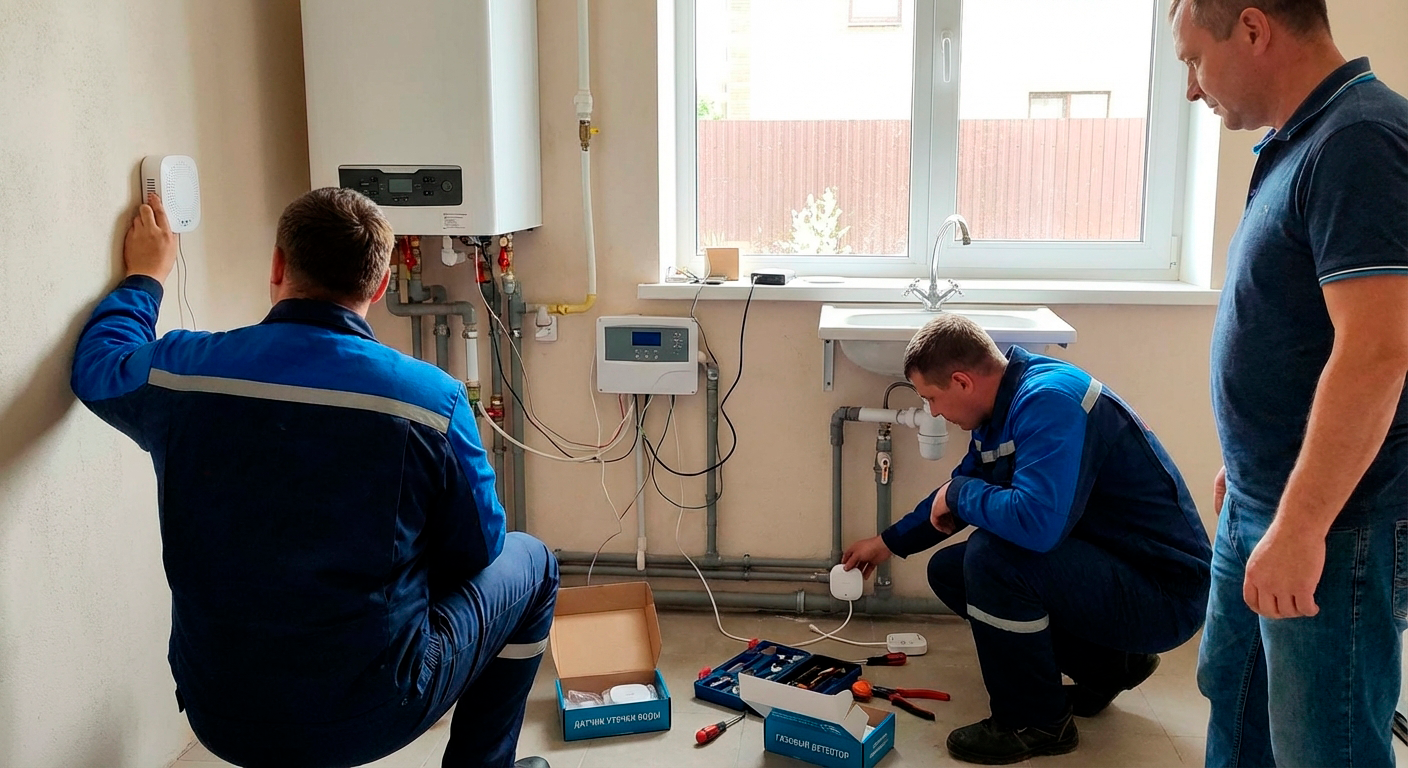 Установка датчиков утечки воды и газа